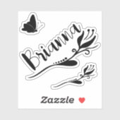 かわいいチューリップの花と蝶のオリジナル名前ステッカー スイート シール (シート)