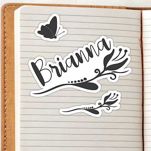 かわいいチューリップの花と蝶のオリジナル名前ステッカー スイート シール