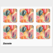 かわいいチューリップ絵画アート スクエアシール (シート)