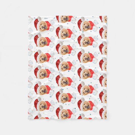 かわいいチョウ犬のクリスマスパターン フリースブランケット (正面)