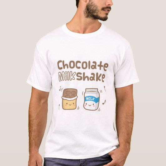 かわいいチョコとミルクシェイクもじりデザイン Tシャツ (正面)