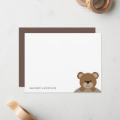 かわいいチョコブラウンのクマの子供の名前の文房具 ノートカード (正面/裏面インサイチュ)