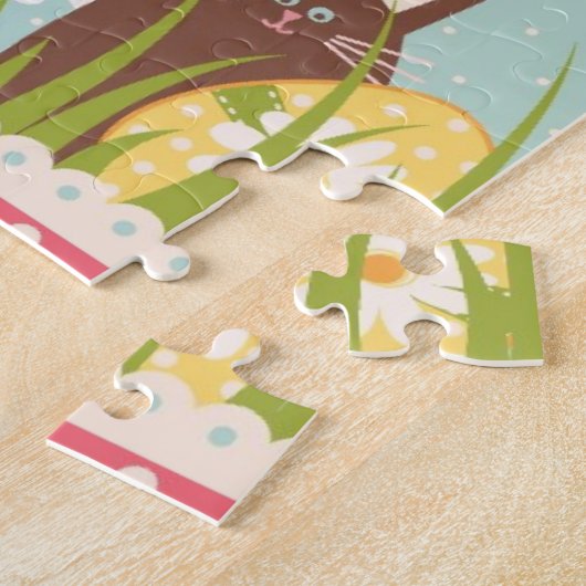 かわいいチョコレートウサギと置かれる大きいイースター ジグソーパズル (側面)