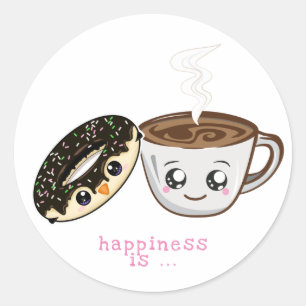 かわいいチョコレートドーナツおよび熱いコーヒー ラウンドシール