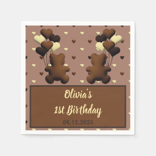 かわいいチョコレートベア誕生日ナプキン スタンダードカクテルナプキン (正面)