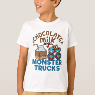 かわいいチョコレートミルクとモンスタートラック Tシャツ