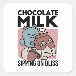 かわいいチョコレートミルク猫 - ほっこりとした飲み物とキュートさ スクエアシール