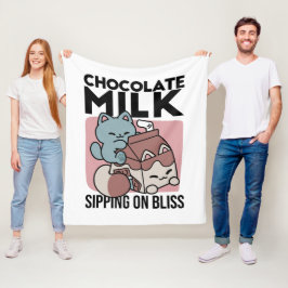 かわいいチョコレートミルク猫 - ほっこりとした飲み物とキュートさ フリースブランケット
