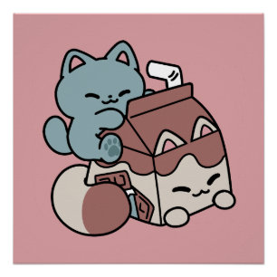 かわいいチョコレートミルク猫 - ほっこりとした飲み物とキュートさ ポスター