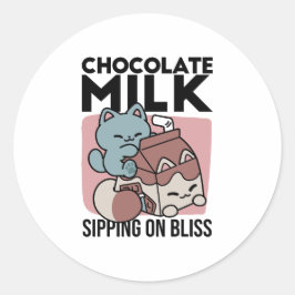 かわいいチョコレートミルク猫 - ほっこりとした飲み物とキュートさ ラウンドシール