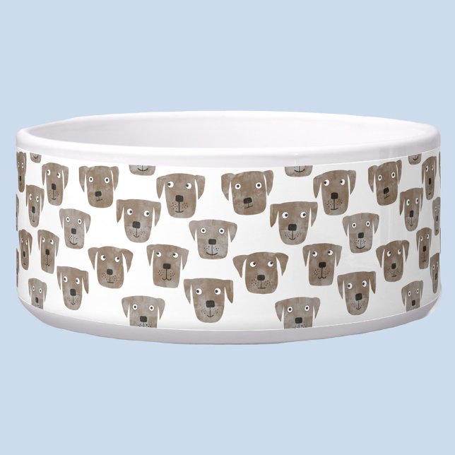 かわいいチョコレートラブラドール・レトリバーの水彩画 ボウル (Fun watercolor dog faces pet bowl)
