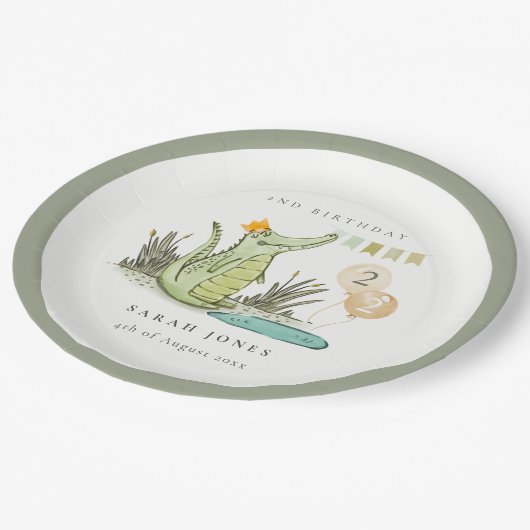 かわいいチョムアリゲーターインスワンプエイジ誕生日 ペーパープレート (アングル)
