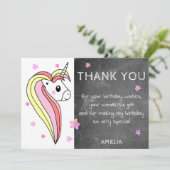かわいいチョークカラフルボードユニコーンサンキューカード 招待状 (スタンド正面)
