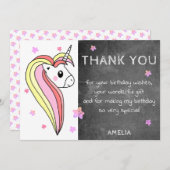 かわいいチョークカラフルボードユニコーンサンキューカード 招待状 (正面/裏面)