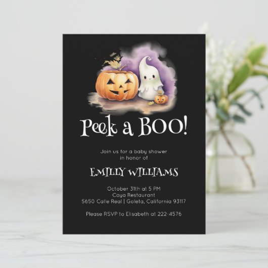 かわいいチラッとブーの赤ちゃんシャワー 招待状 (スタンド正面)