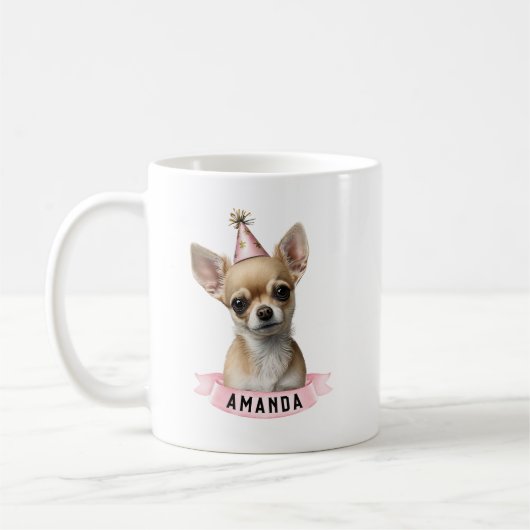かわいいチワガーリーフアピンク誕生日と名前Sweet コーヒーマグカップ (左)