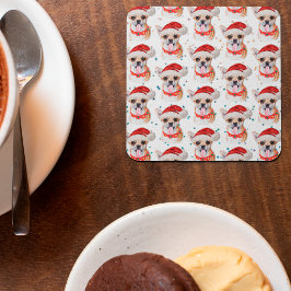 かわいいチワホアドッグクリスマスパターン スクエアペーパーコースター