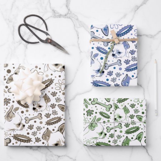 かわいいチワホアドッグラッピング紙セット3 ラッピングペーパーシート (正面)