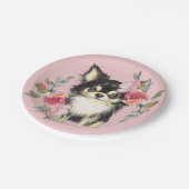 かわいいチワホアパピーと花の水彩画 ペーパープレート (アングル)