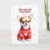 かわいいチワホアパピーセーターのバレンタイン シーズンカード (正面)