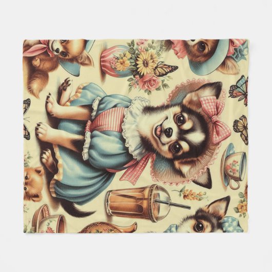 かわいいチワホアパピー絵画ズ フリースブランケット (正面(横))