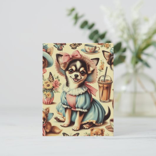 かわいいチワホアパピー絵画ズ ポストカード (スタンド正面)