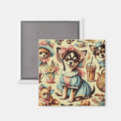 かわいいチワホアパピー絵画ズ マグネット (正面/裏面)