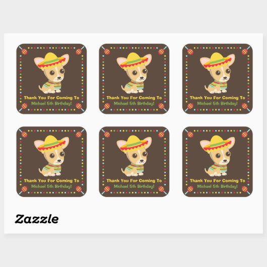かわいいチワホアメキシカンキッズフィエスタパーティーシール スクエアシール (シート)
