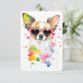 かわいいチワワとハートサングラス サンキューカード (スタンド正面)