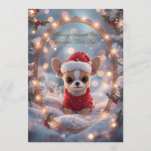 かわいいチワワのクリスマスパーティー招待状 | ホリデー 招待状 (正面)