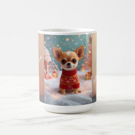 かわいいチワワのクリスマスマグ | 個人名入りホリデー コーヒーマグカップ (中央)