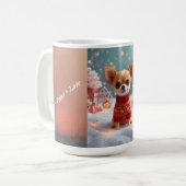 かわいいチワワのクリスマスマグ | 個人名入りホリデー コーヒーマグカップ (正面左)