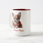 かわいいチワワのママの犬の子犬と花 ツートーンマグカップ (正面左)