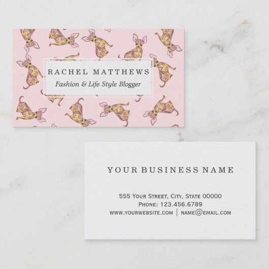 かわいいチワワの水彩画色彩の鮮やかなピンクのブラウン 名刺 (正面/裏面)