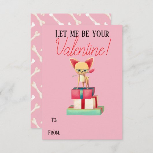 かわいいチワワへ私のバレンタインカード 招待状 (正面/裏面)