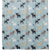 かわいいチワワパターン青 シャワーカーテン (正面)