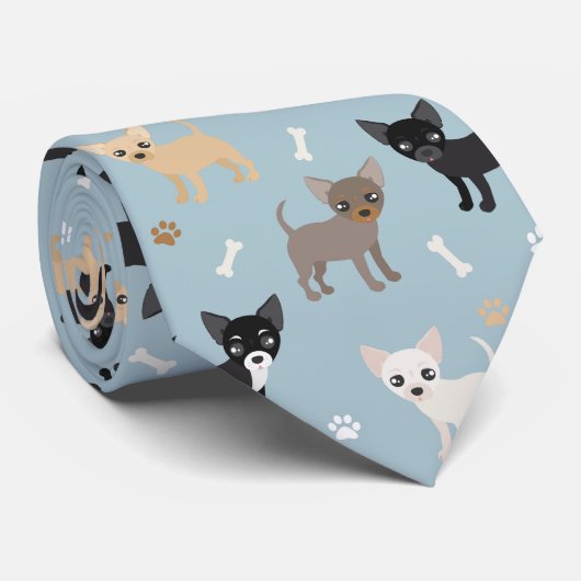 かわいいチワワパターン青 ネクタイ (ロール)