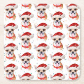かわいいチワワ犬のクリスマスパターン スクエアペーパーコースター (正面)