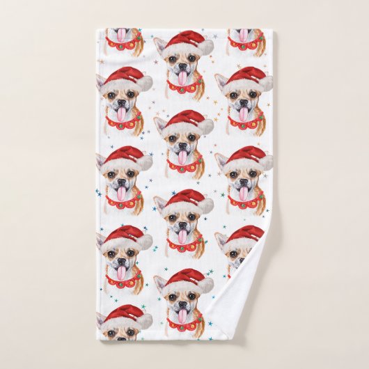 かわいいチワワ犬のクリスマスパターン ハンドタオル (ハンドタオル)