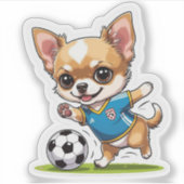 かわいいチワワ遊のサッカードッグスポーツキスカット シール (正面)