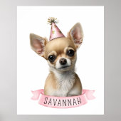 かわいいチワワ ピンク ファンシー ネームデザインボ ポスター (正面)