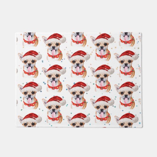 かわいいチワワ 犬 クリスマスパターン ドアマット (正面)