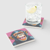 かわいいチンパンジーが笑う ストーンコースター (横)