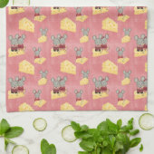 かわいいチーズのねずみ家族パターン キッチンタオル (折り畳み)