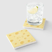 かわいいチーズスライス日本のの「チーズ」カスタム ストーンコースター (横)