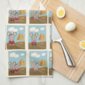 かわいいチーズマウスファミリー漫画ストリップ キッチンタオル (四つ折り)