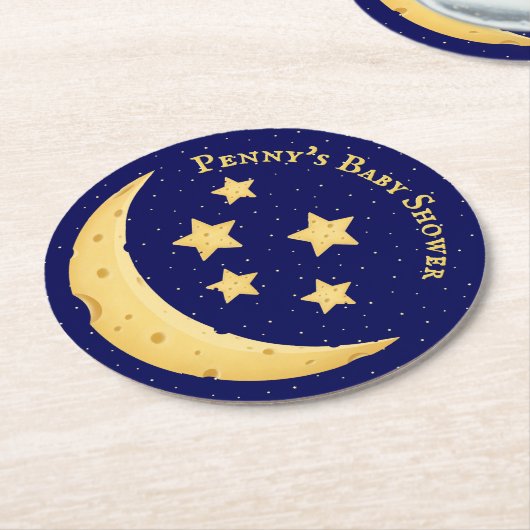 かわいいチーズムーン&スターズシナパーソナライズされたル ラウンドペーパーコースター (アングル)