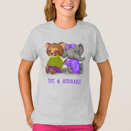 かわいいチーターと象の友達 Tシャツ (正面)