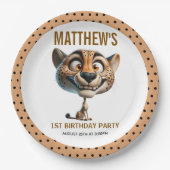 かわいいチーターの農場テーマ1歳の誕生日 ペーパープレート (正面)