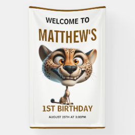 かわいいチーターの農場テーマ1歳の誕生日 横断幕